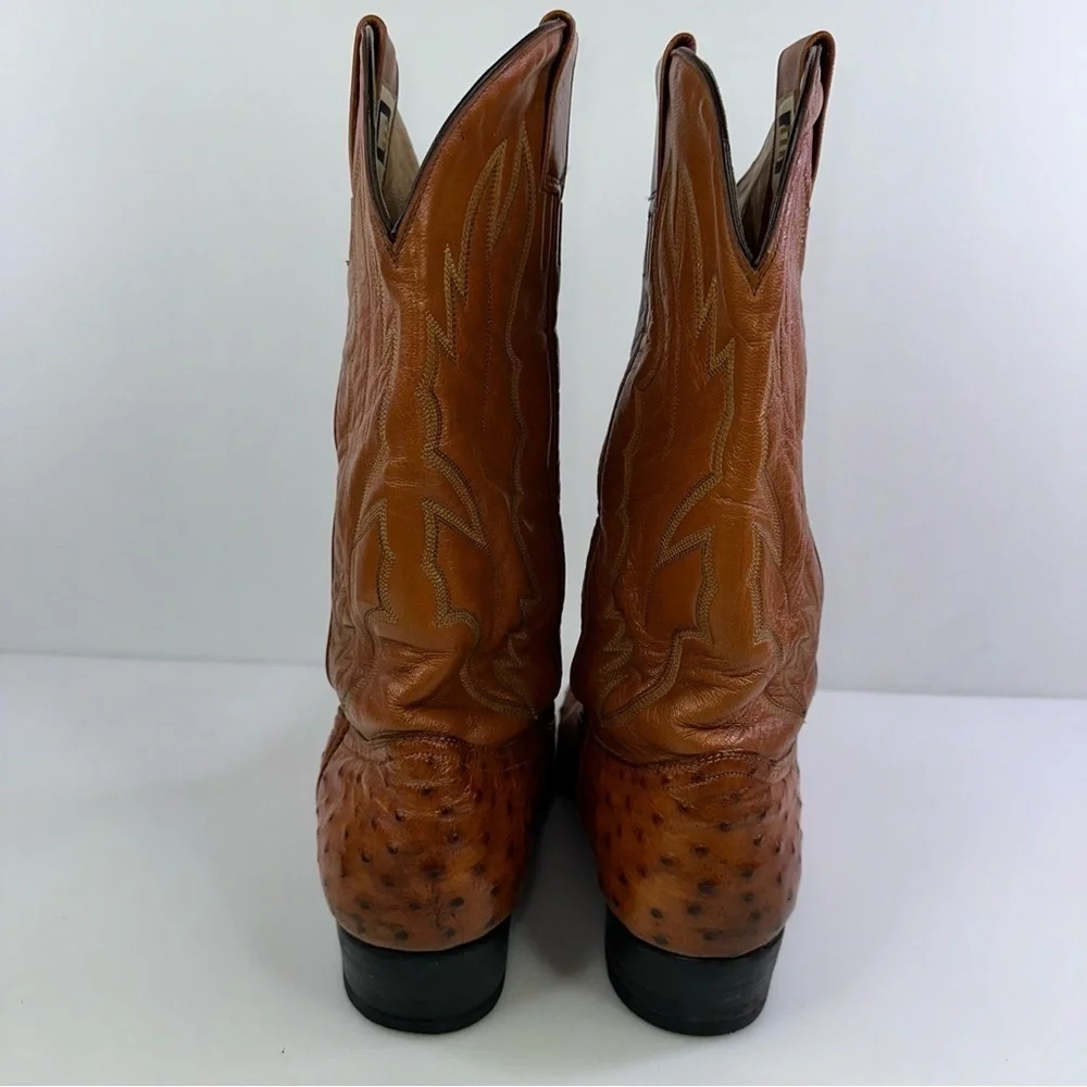 MENS DAVID EDEN TAN COGNAC GENUINE OSTRICH QUILL COWBOY WESTERN BOOTS 10D - Picture 5 of 9